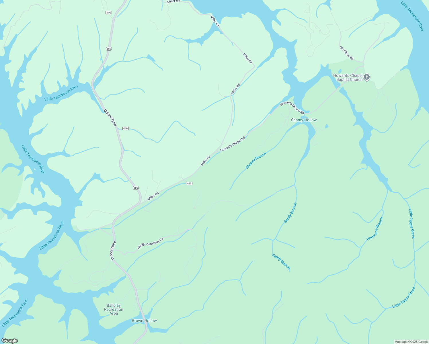 map of restaurants, bars, coffee shops, grocery stores, and more near 585 Miller Road in Vonore