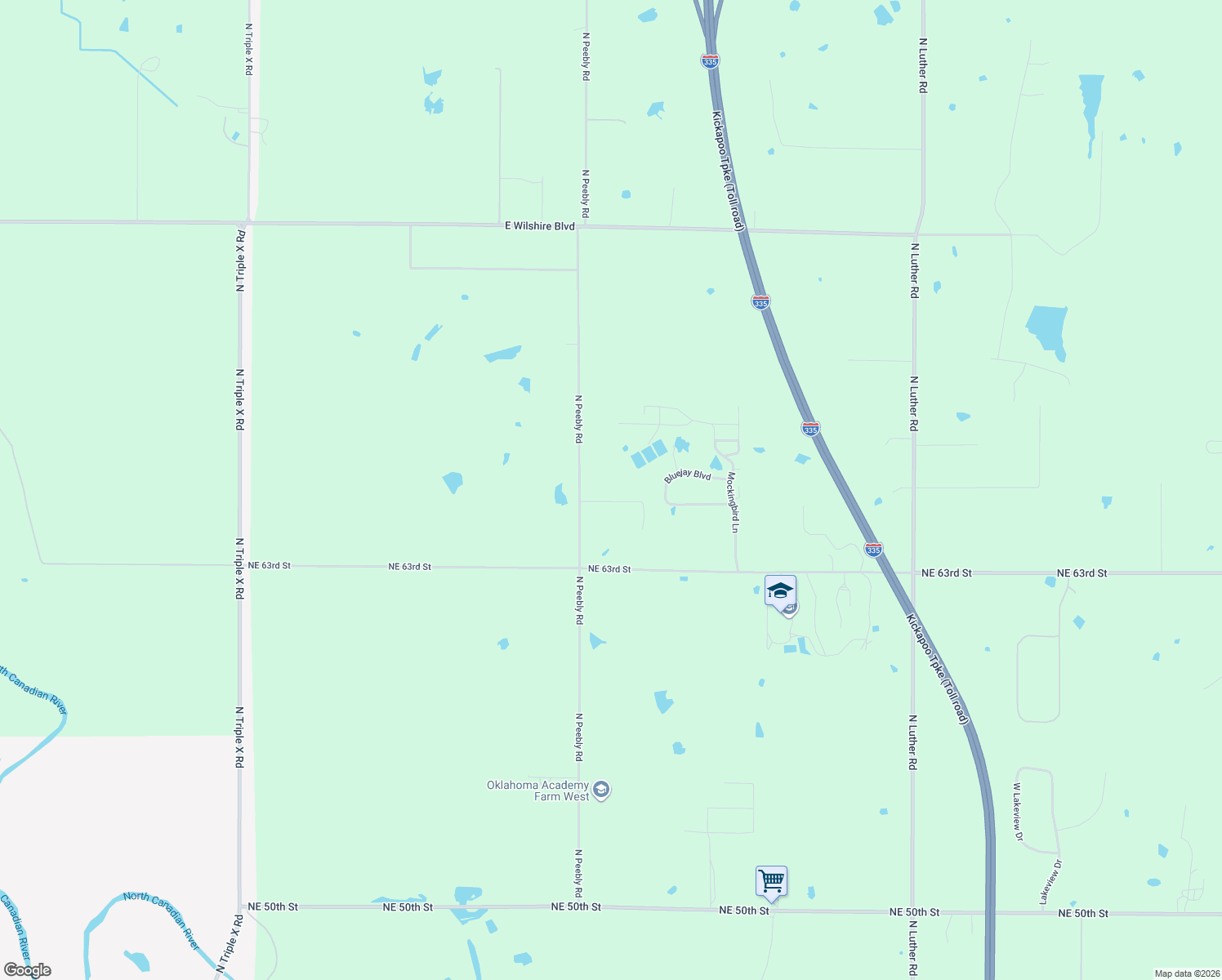 map of restaurants, bars, coffee shops, grocery stores, and more near 6750 North Peebly Road in Jones