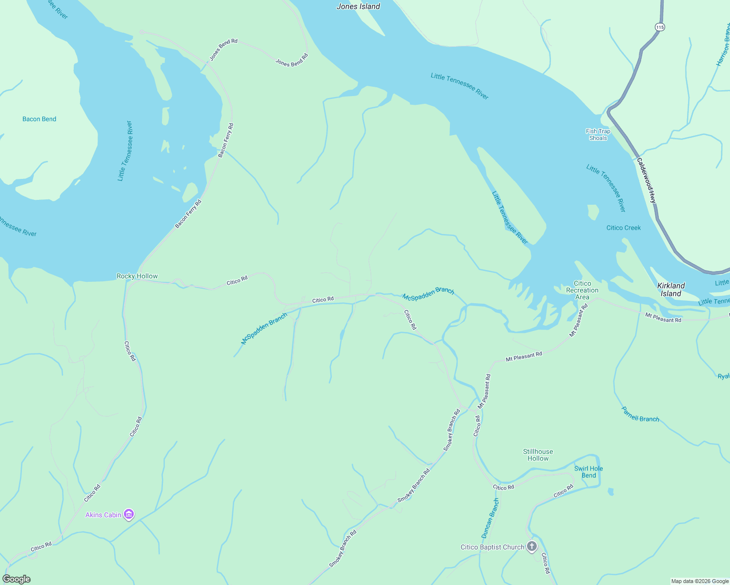 map of restaurants, bars, coffee shops, grocery stores, and more near 113 McSpadden Branch Road in Vonore