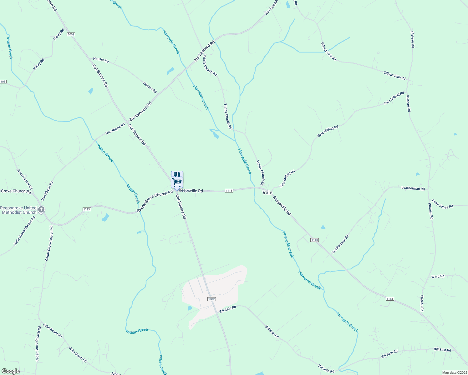 map of restaurants, bars, coffee shops, grocery stores, and more near 6240 Reepsville Road in Vale