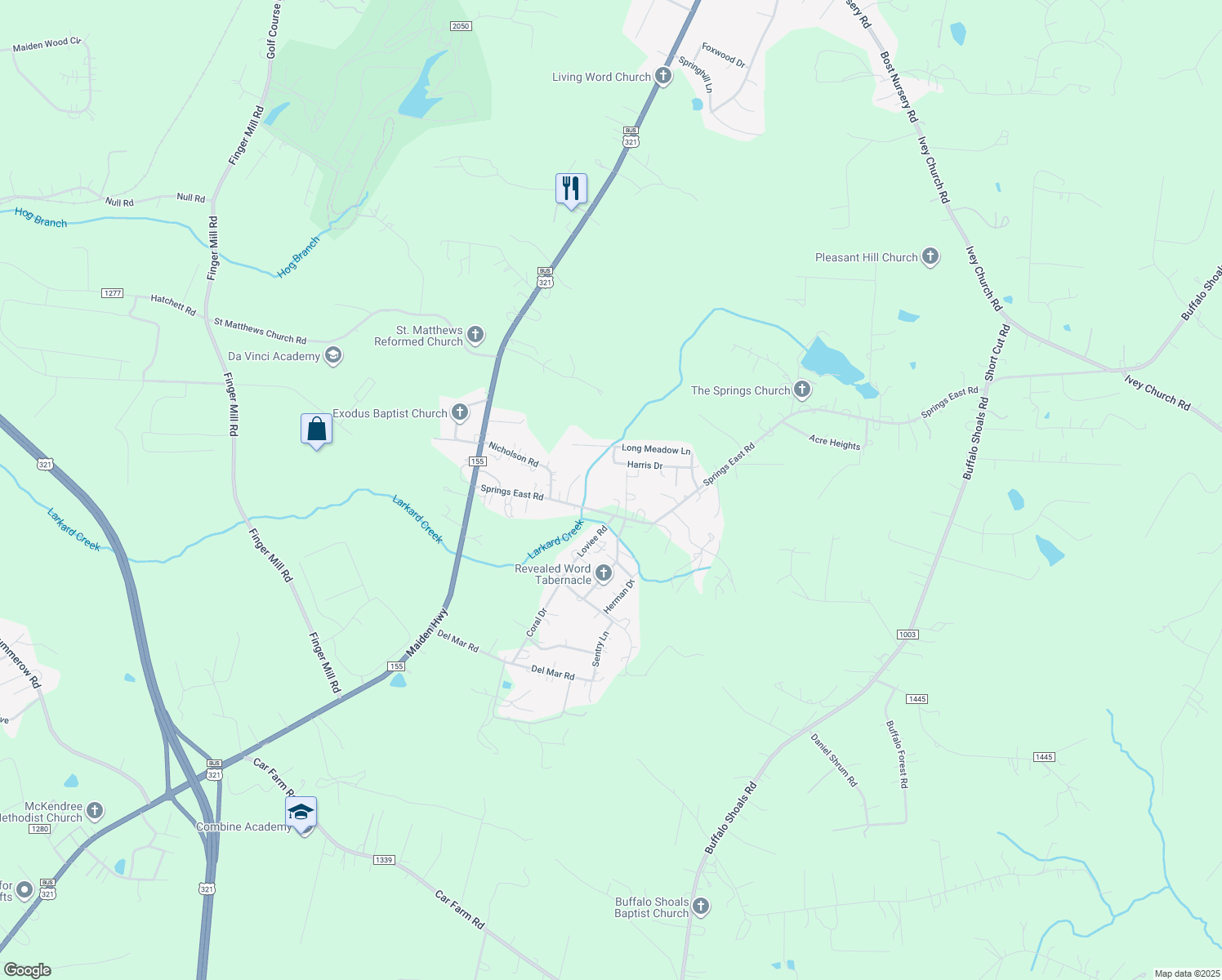 map of restaurants, bars, coffee shops, grocery stores, and more near 319 Springs East Road in Lincolnton