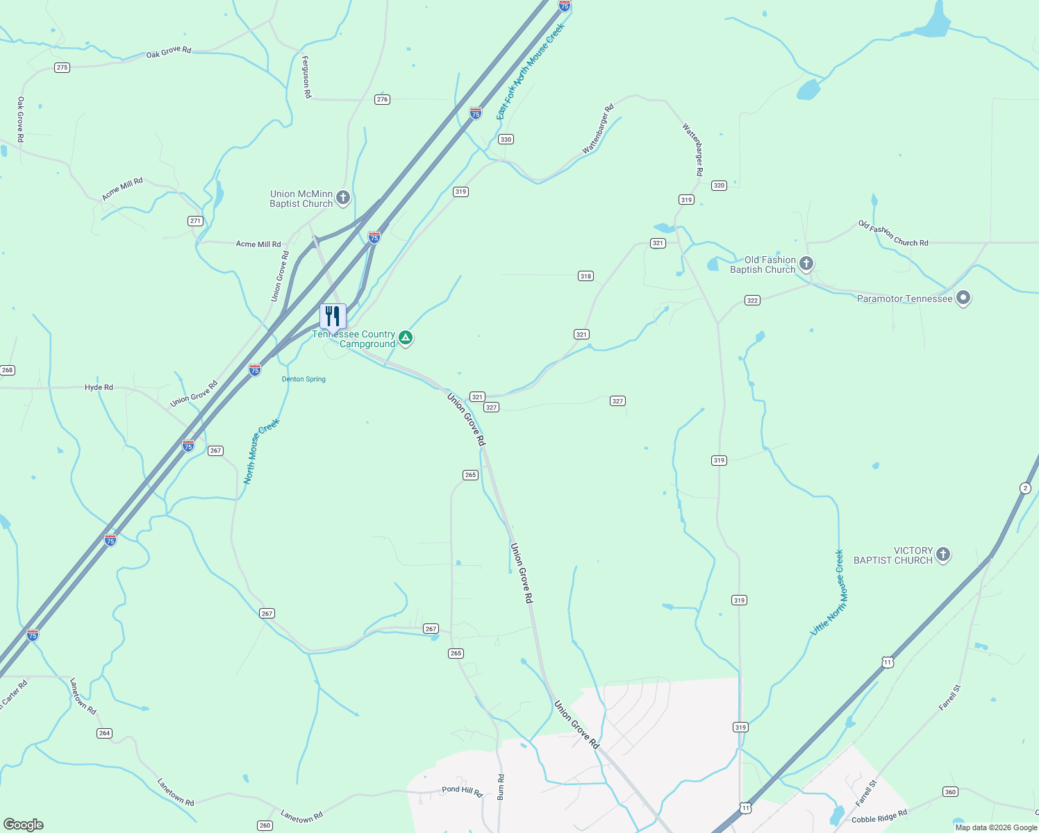 map of restaurants, bars, coffee shops, grocery stores, and more near 122 County Road 327 in Niota