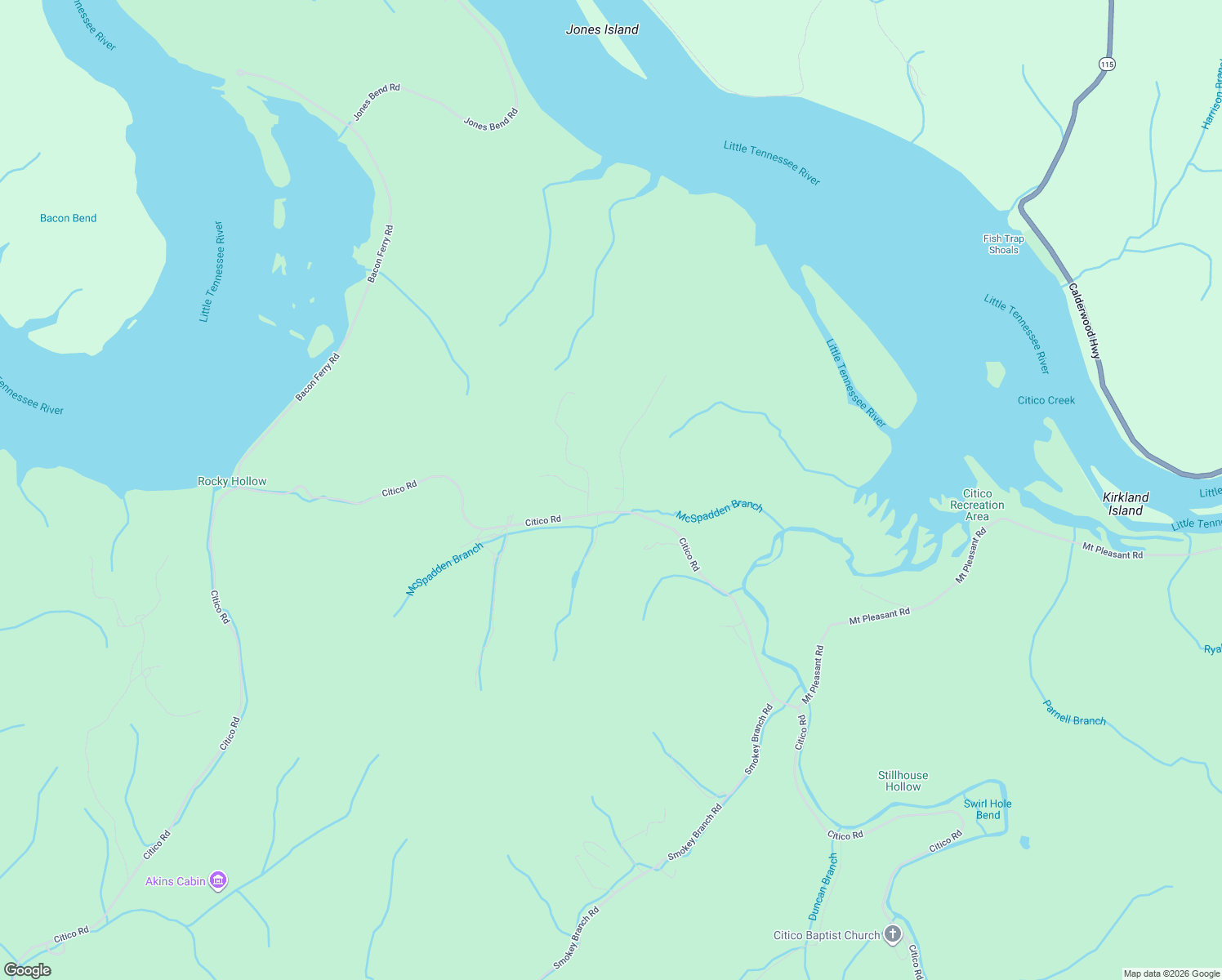 map of restaurants, bars, coffee shops, grocery stores, and more near 113 McSpadden Branch Road in Vonore