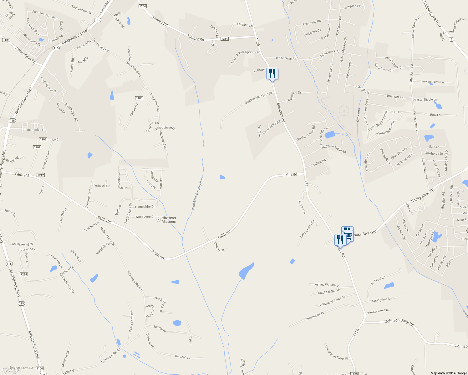 map of restaurants, bars, coffee shops, grocery stores, and more near 163 Hager Farm Lane in Mooresville
