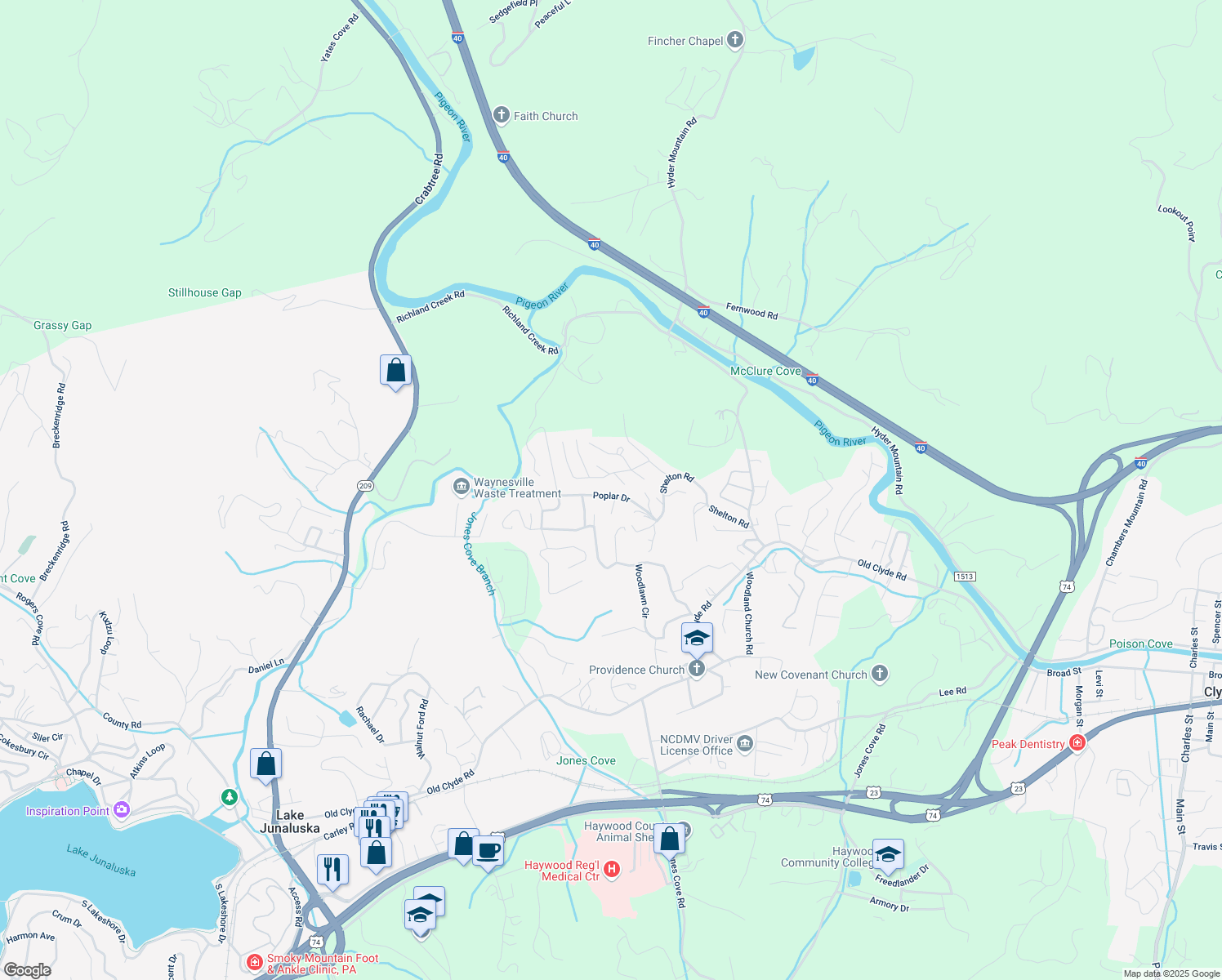 map of restaurants, bars, coffee shops, grocery stores, and more near 175 Glenwood Drive in Clyde