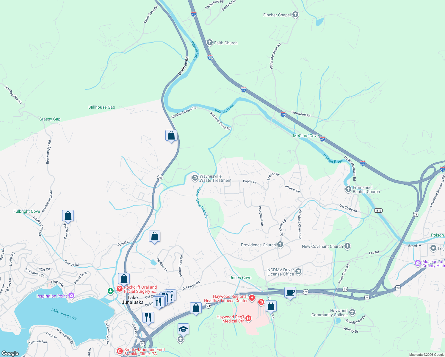 map of restaurants, bars, coffee shops, grocery stores, and more near 150 Ridgeline Road in Clyde
