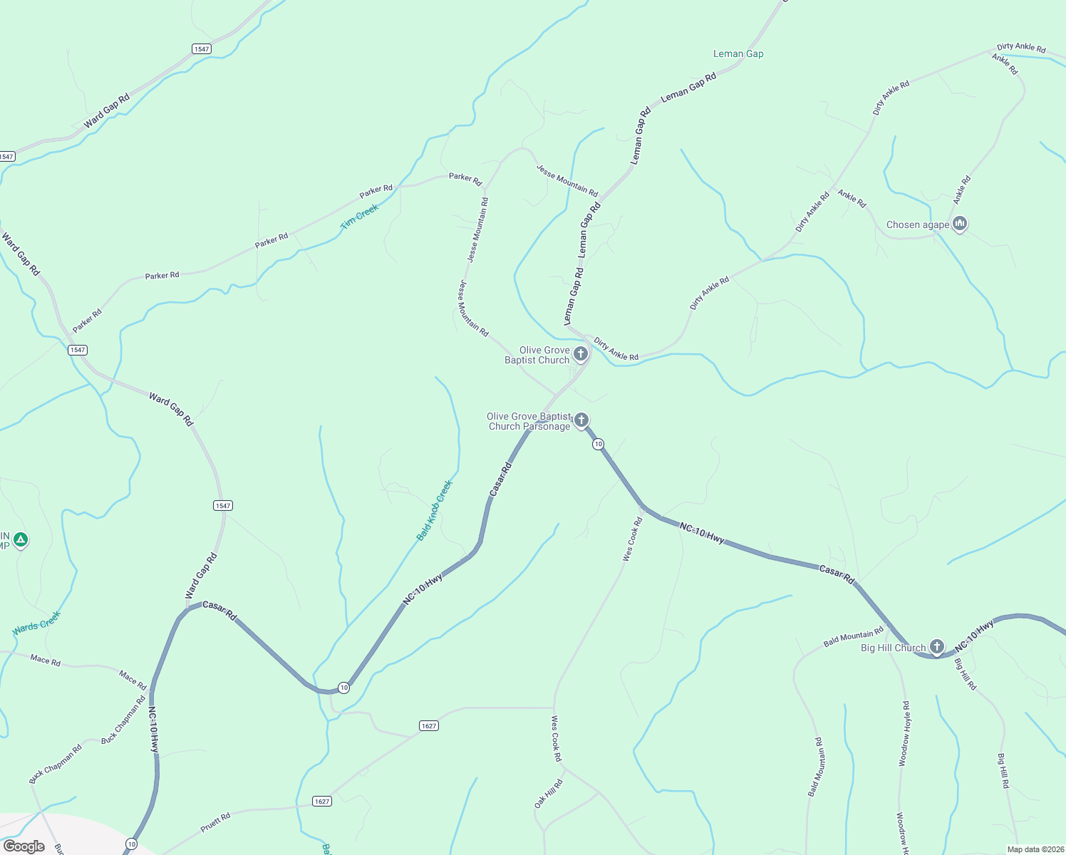 map of restaurants, bars, coffee shops, grocery stores, and more near 103 Leman Gap Road in Casar