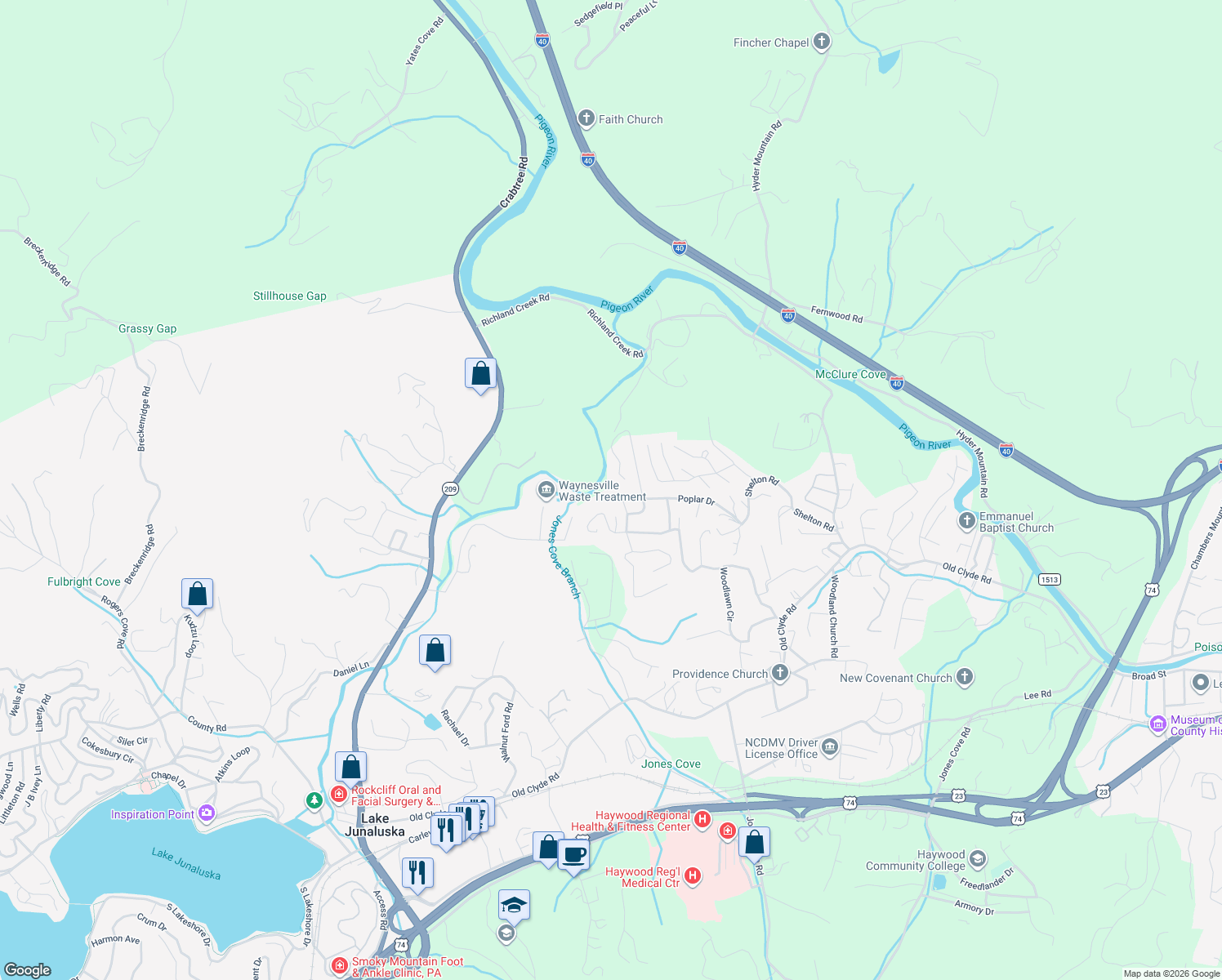 map of restaurants, bars, coffee shops, grocery stores, and more near 150 Ridgeline Road in Clyde