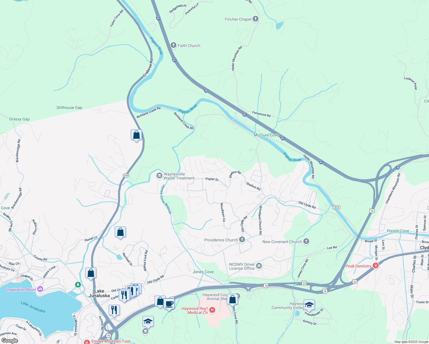 map of restaurants, bars, coffee shops, grocery stores, and more near 175 Glenwood Drive in Clyde