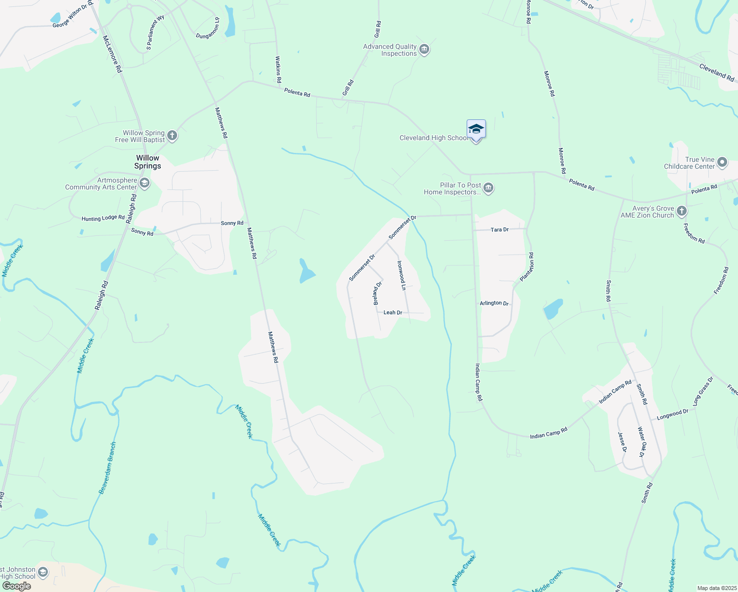 map of restaurants, bars, coffee shops, grocery stores, and more near 136 Breland Drive in Clayton