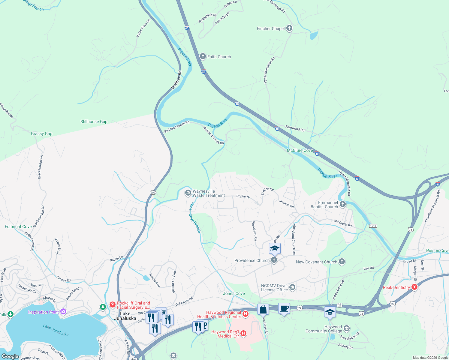 map of restaurants, bars, coffee shops, grocery stores, and more near 421 Glenwood Drive in Clyde