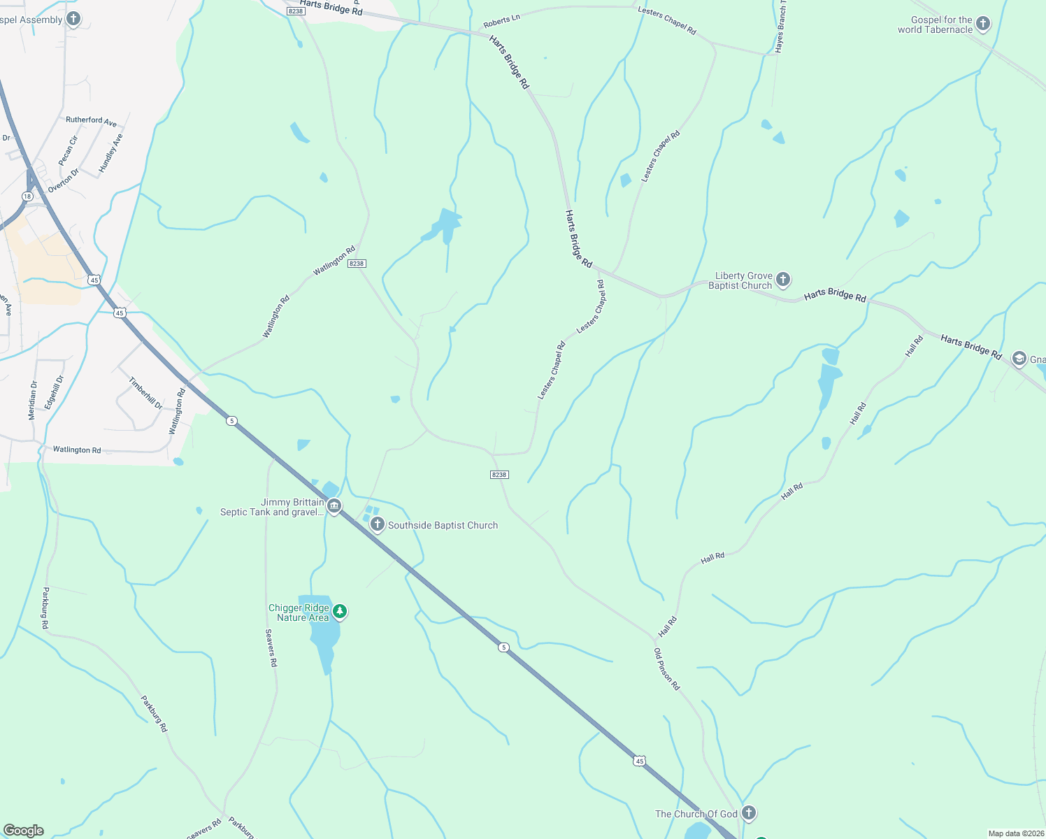 map of restaurants, bars, coffee shops, grocery stores, and more near 44 Lesters Chapel Road in Jackson