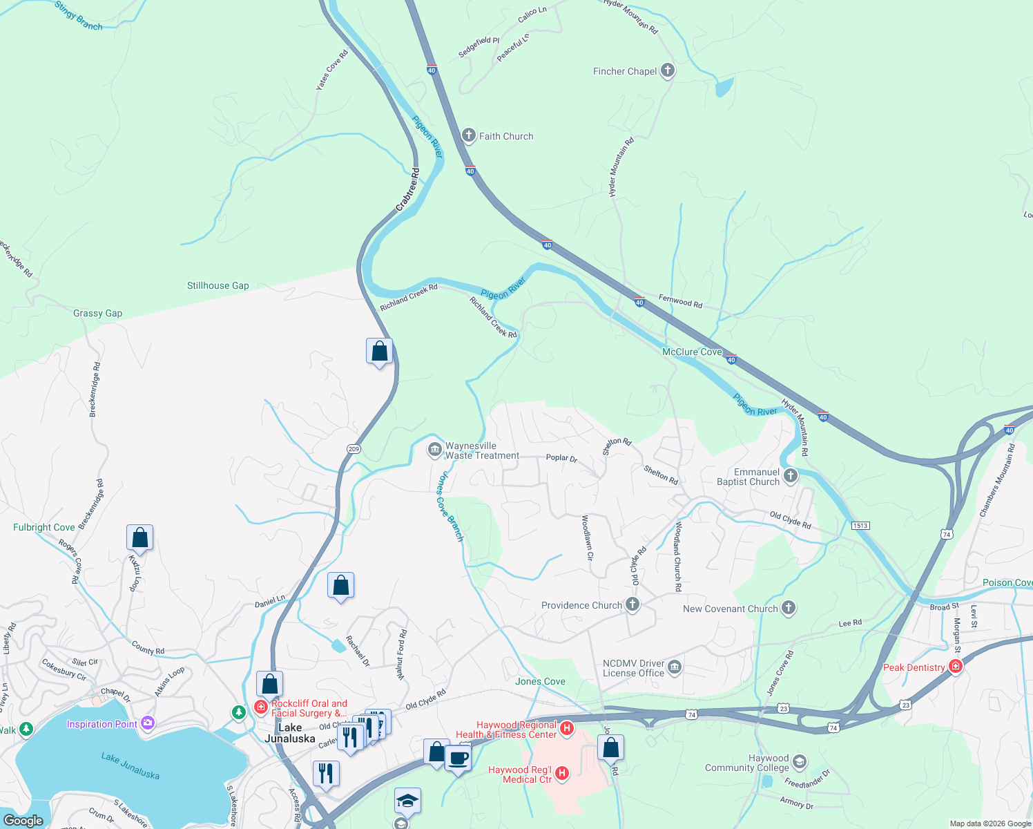 map of restaurants, bars, coffee shops, grocery stores, and more near 421 Glenwood Drive in Clyde