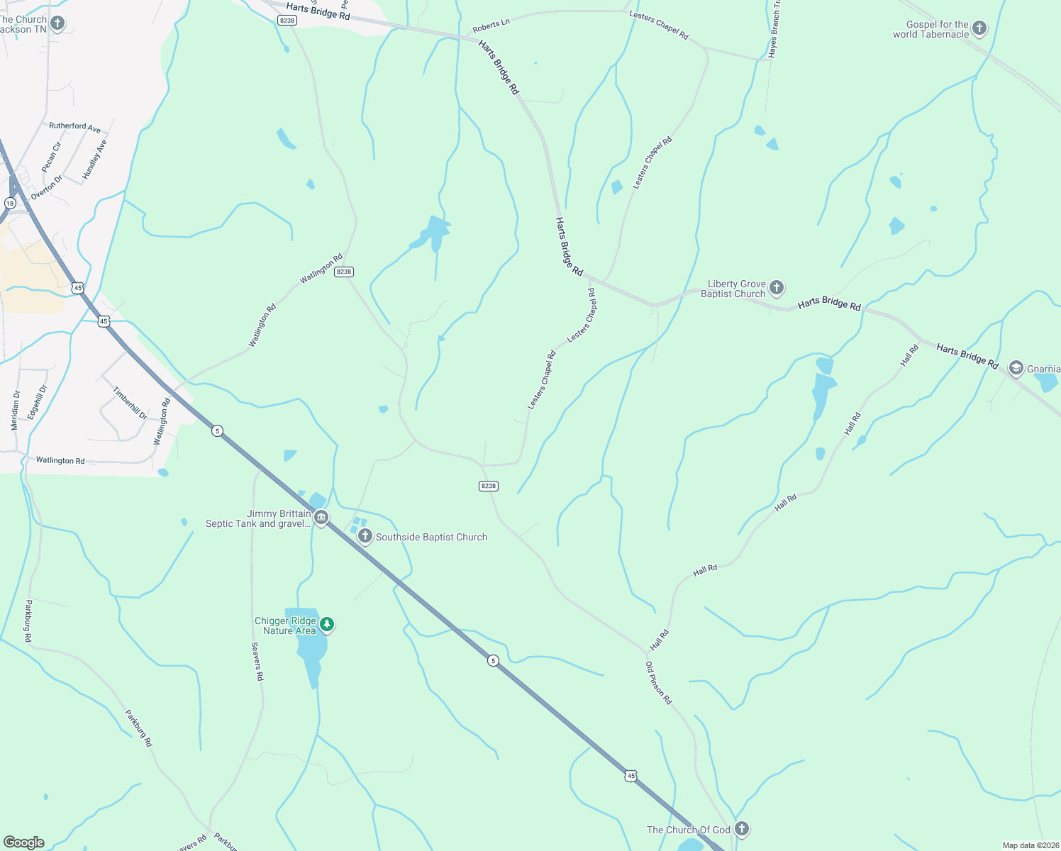 map of restaurants, bars, coffee shops, grocery stores, and more near 32 Lesters Chapel Road in Jackson