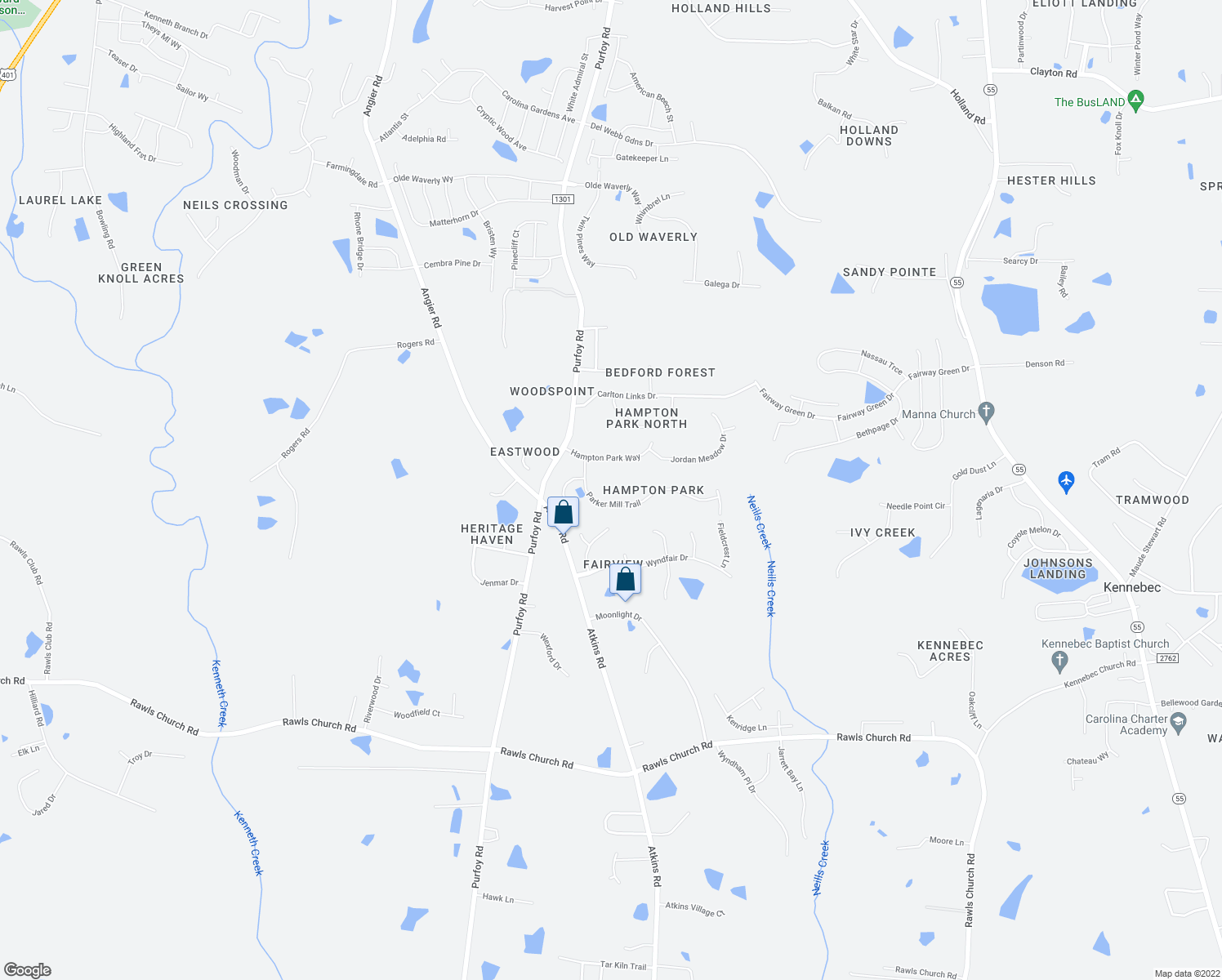 map of restaurants, bars, coffee shops, grocery stores, and more near 7929 Parker Mill Trail in Fuquay-Varina