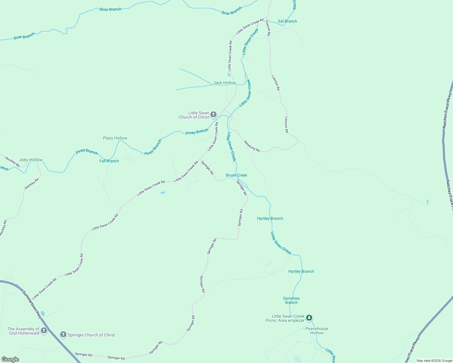 map of restaurants, bars, coffee shops, grocery stores, and more near 715 Springer Road in Hohenwald
