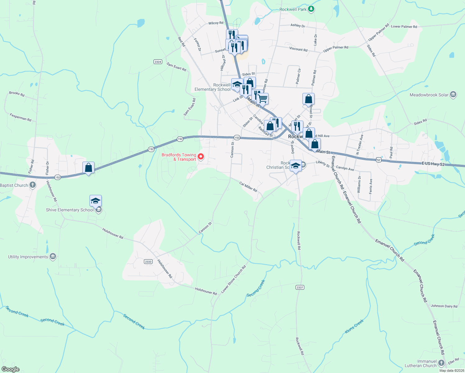 map of restaurants, bars, coffee shops, grocery stores, and more near 829 Cannon Street in Rockwell