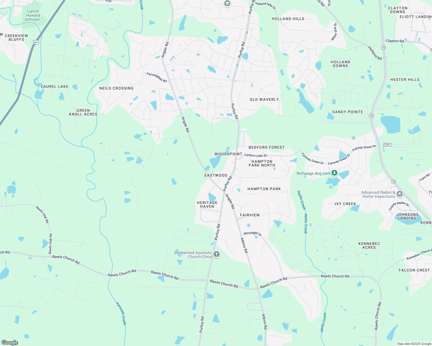 map of restaurants, bars, coffee shops, grocery stores, and more near 1617 Eastwood Drive in Fuquay Varina