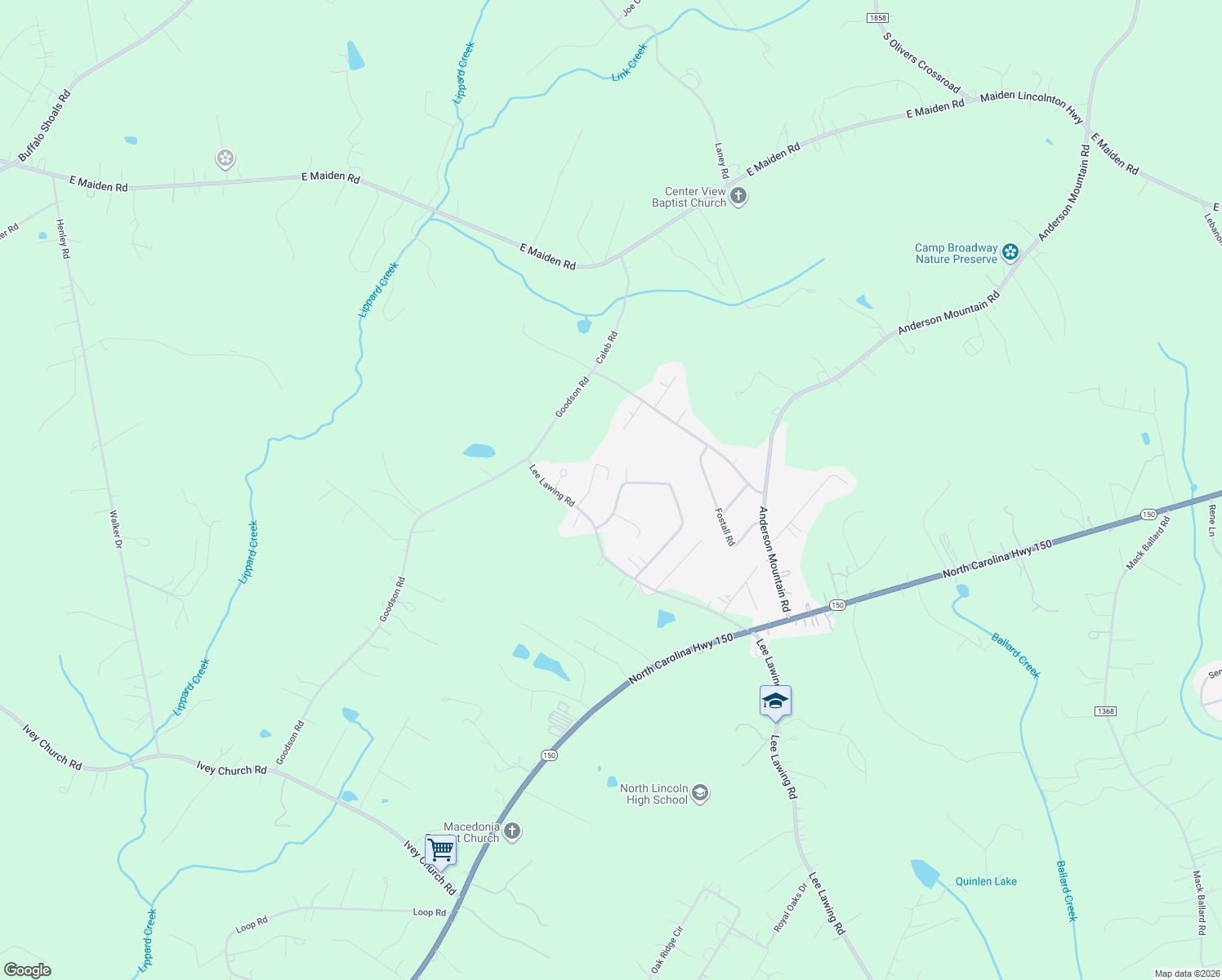 map of restaurants, bars, coffee shops, grocery stores, and more near 3930 English Oak Drive in Lincolnton