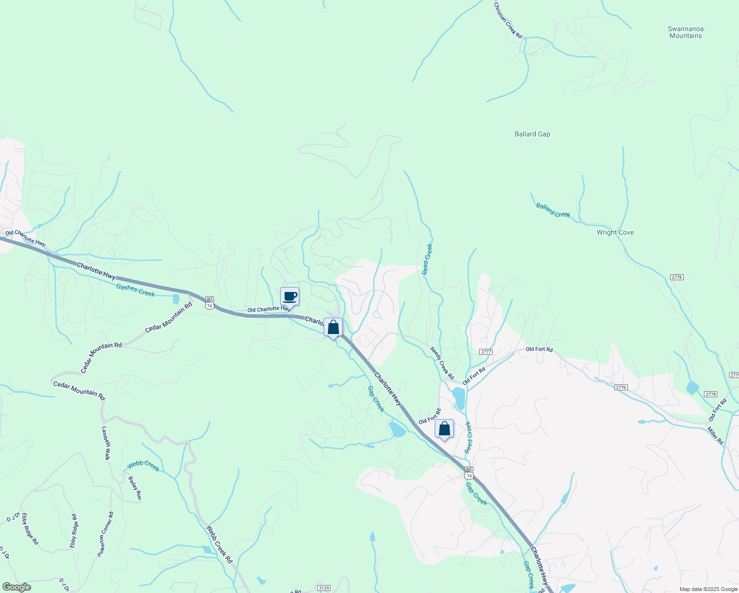 map of restaurants, bars, coffee shops, grocery stores, and more near 61 Stills Creek Loop in Fairview