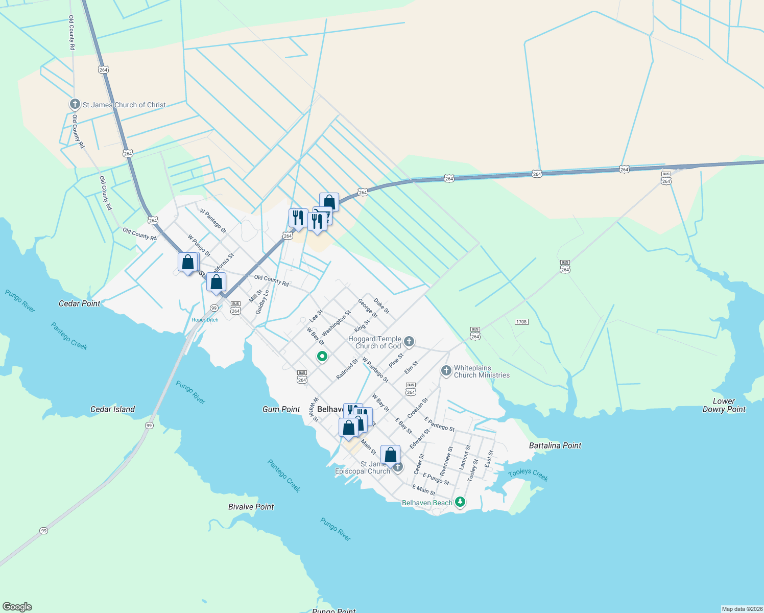 map of restaurants, bars, coffee shops, grocery stores, and more near 298 Duke St in Belhaven