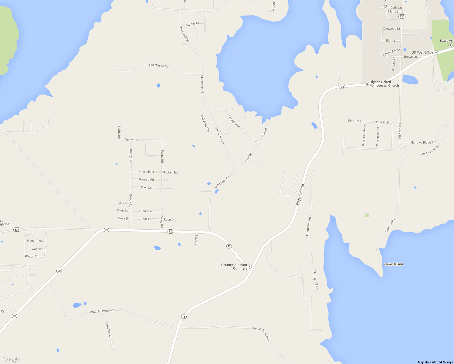 map of restaurants, bars, coffee shops, grocery stores, and more near 220 Mill Creek Road in Higden