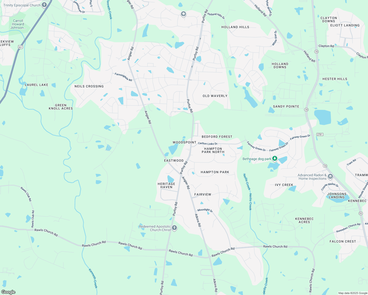 map of restaurants, bars, coffee shops, grocery stores, and more near 9202 Purfoy Road in Fuquay Varina