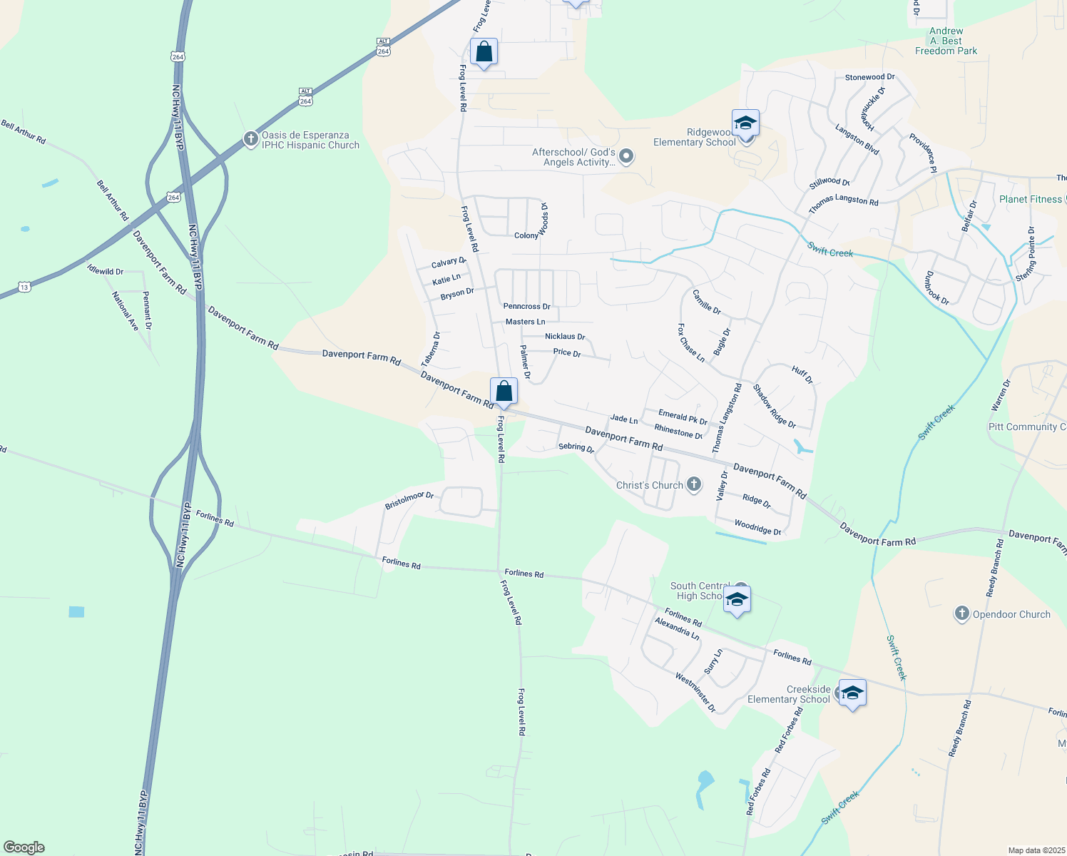 map of restaurants, bars, coffee shops, grocery stores, and more near 928 Selwood Lane in Winterville