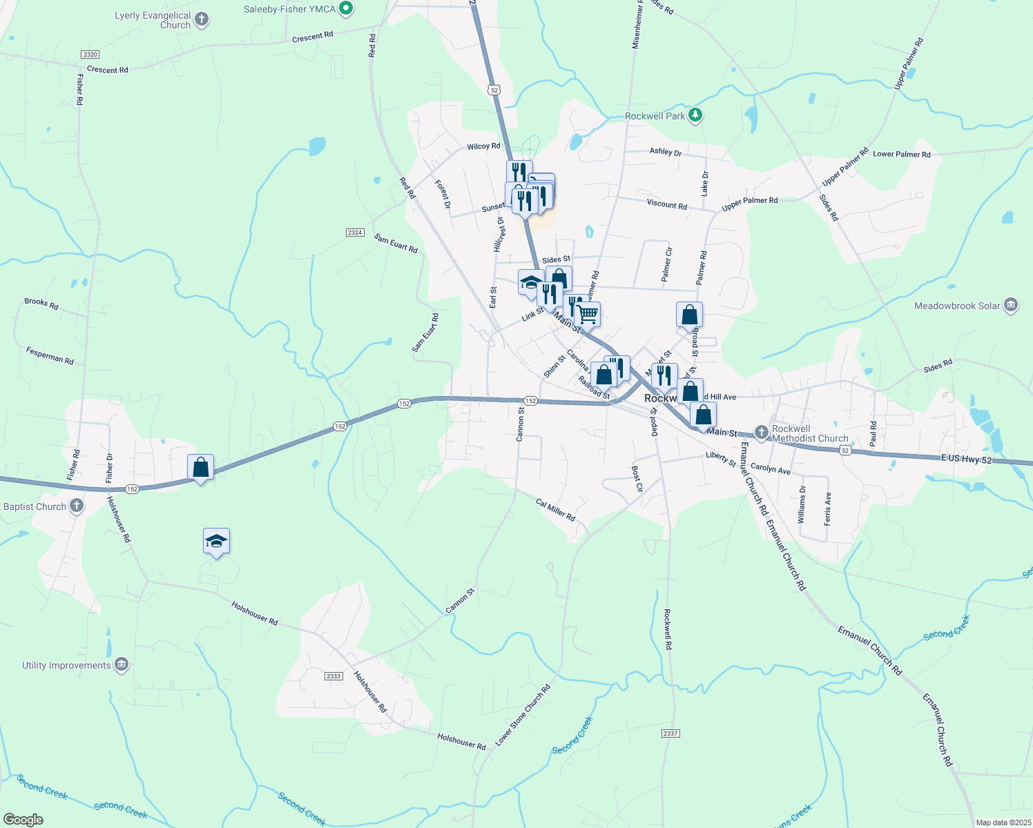 map of restaurants, bars, coffee shops, grocery stores, and more near 410 Cannon Street in Rockwell