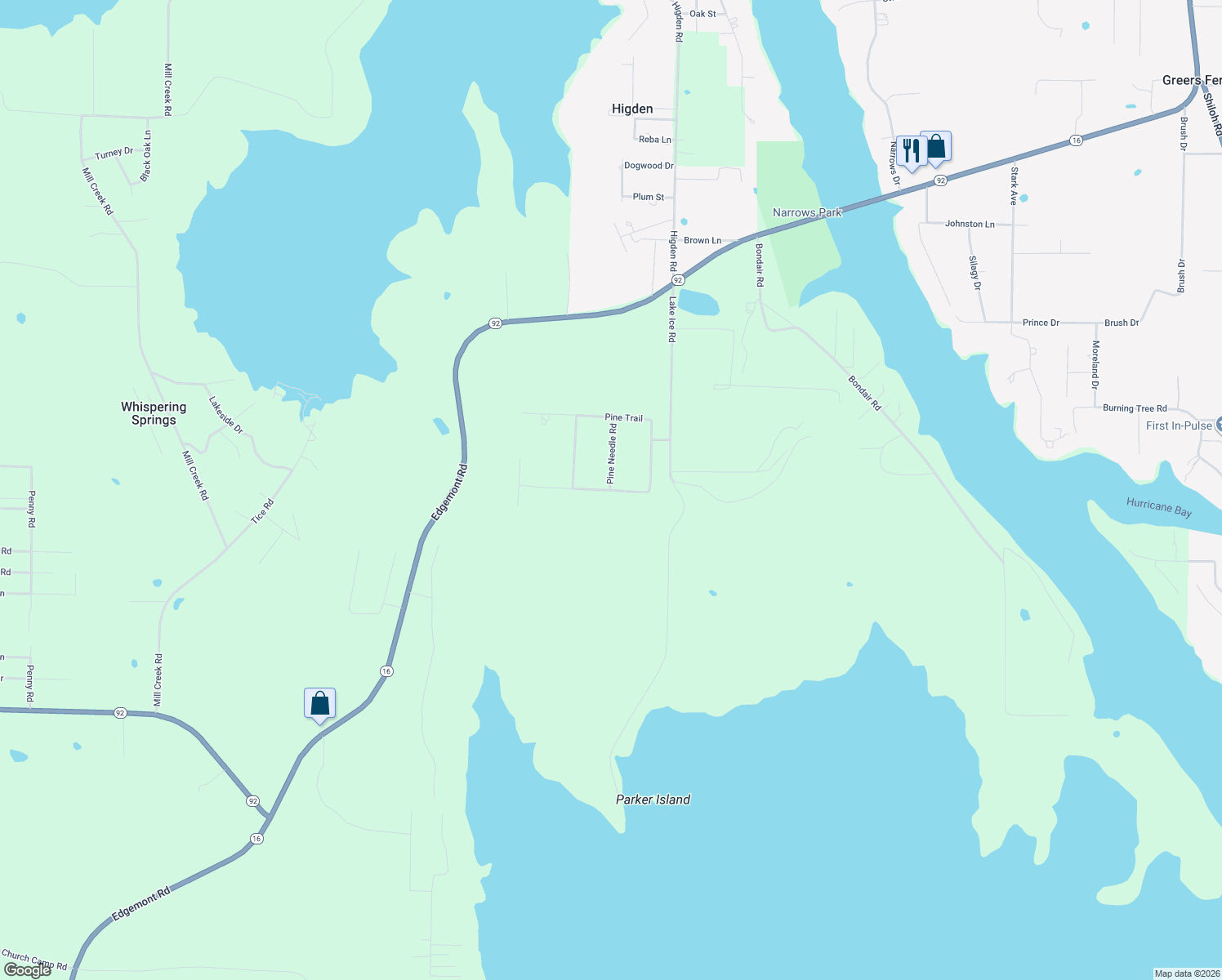 map of restaurants, bars, coffee shops, grocery stores, and more near 150 Pine Hill Estates in Higden