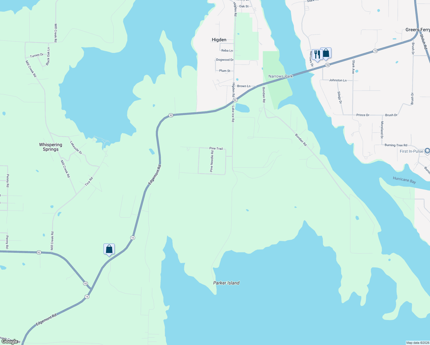 map of restaurants, bars, coffee shops, grocery stores, and more near 150 Pine Hill Estates in Higden