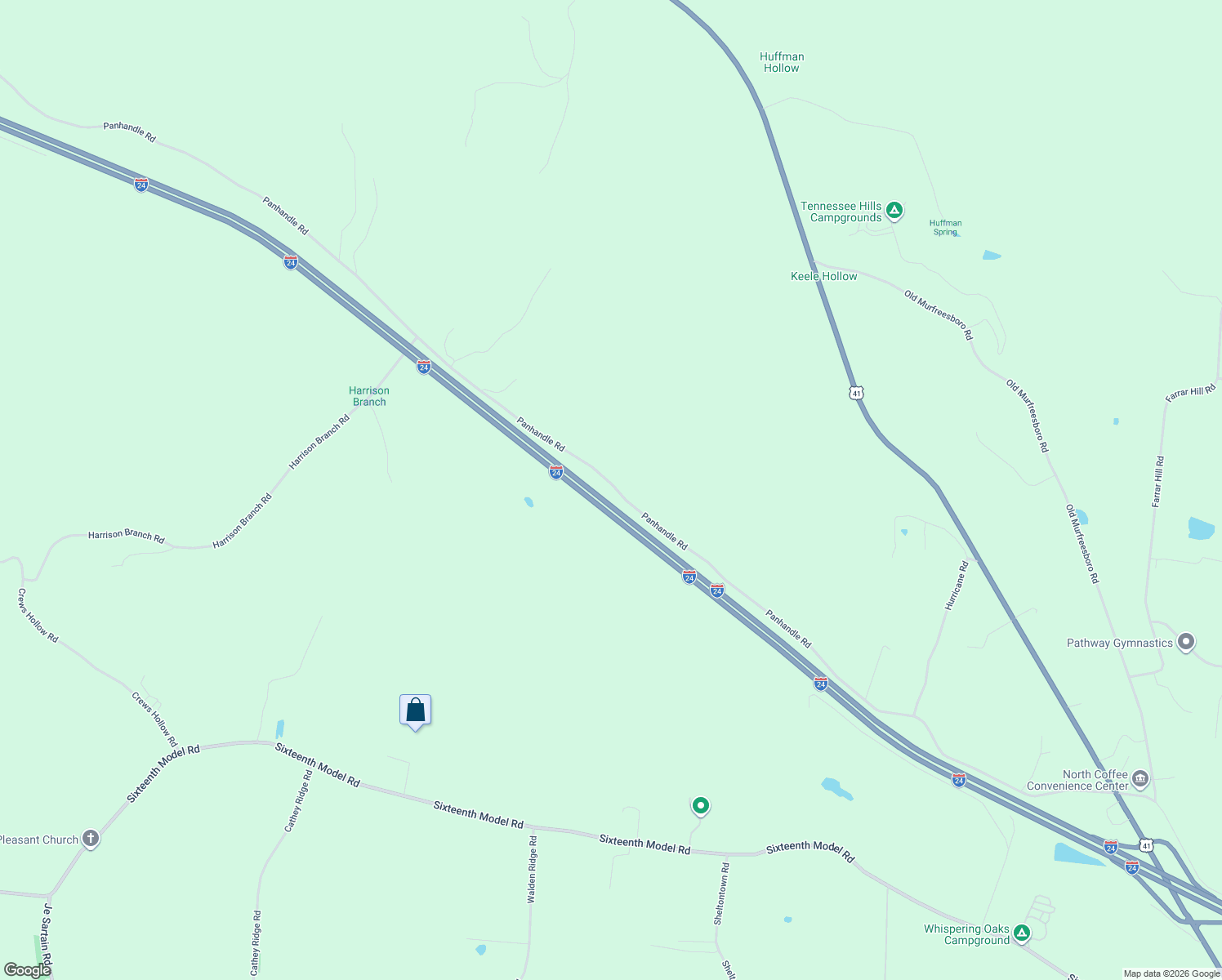map of restaurants, bars, coffee shops, grocery stores, and more near 1696 Panhandle Road in Wartrace