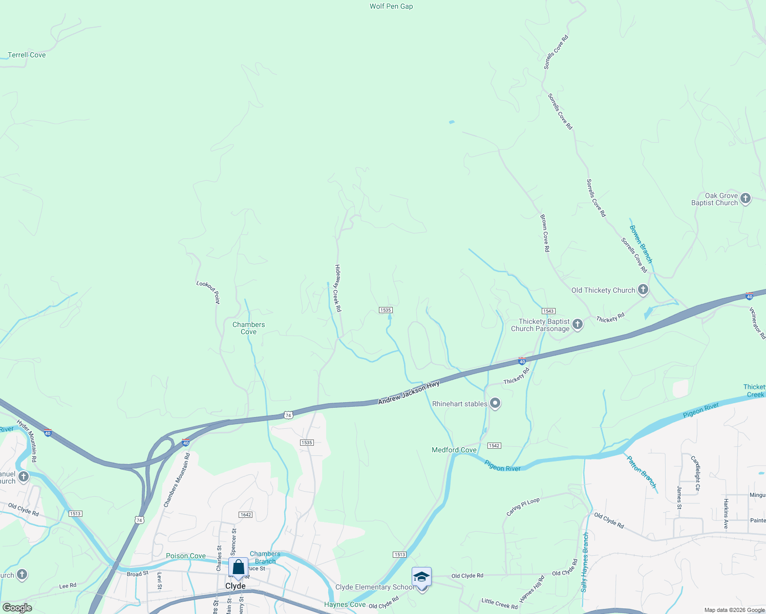 map of restaurants, bars, coffee shops, grocery stores, and more near 76 Crabapple Ridge in Clyde