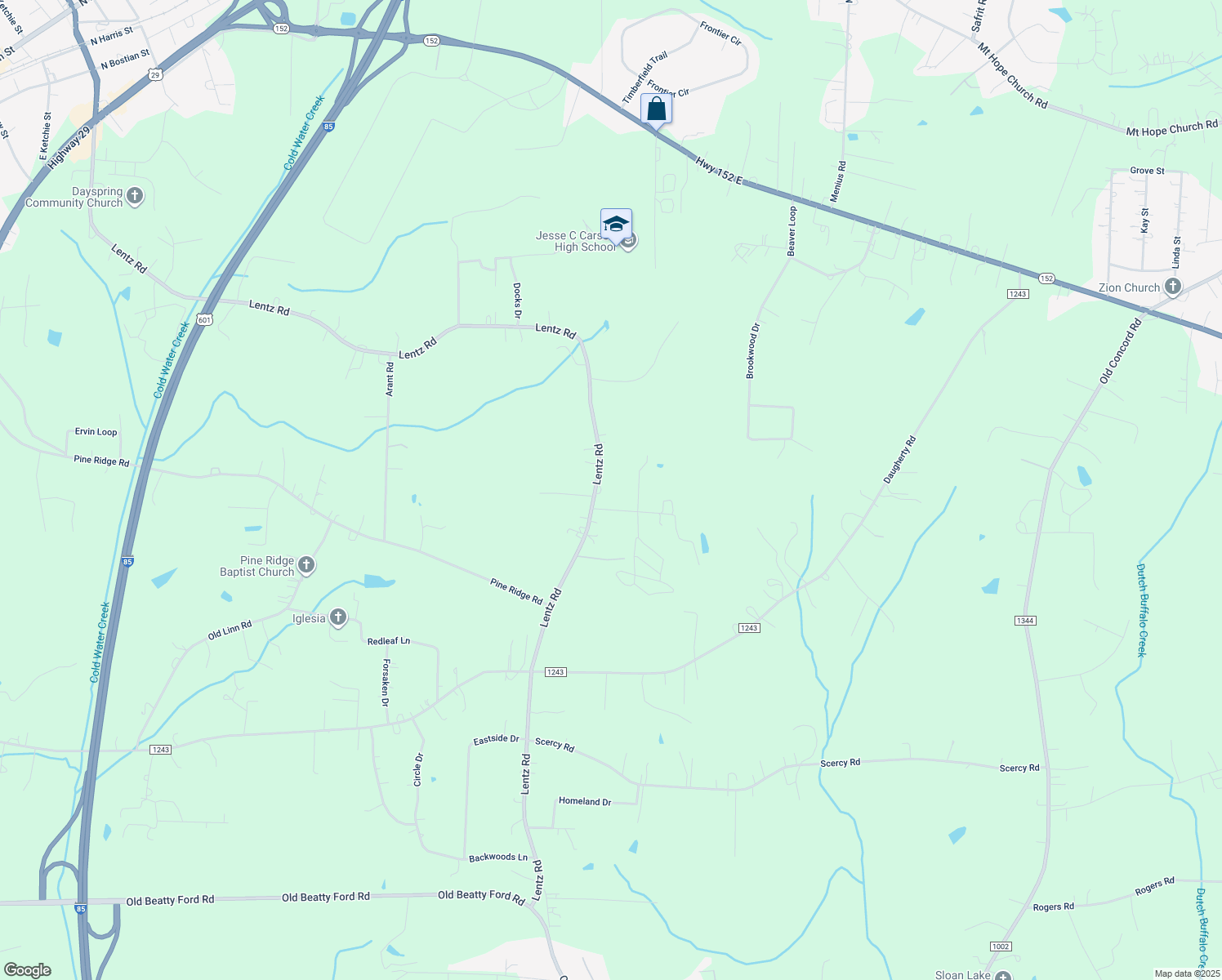 map of restaurants, bars, coffee shops, grocery stores, and more near 2270 Lentz Road in China Grove