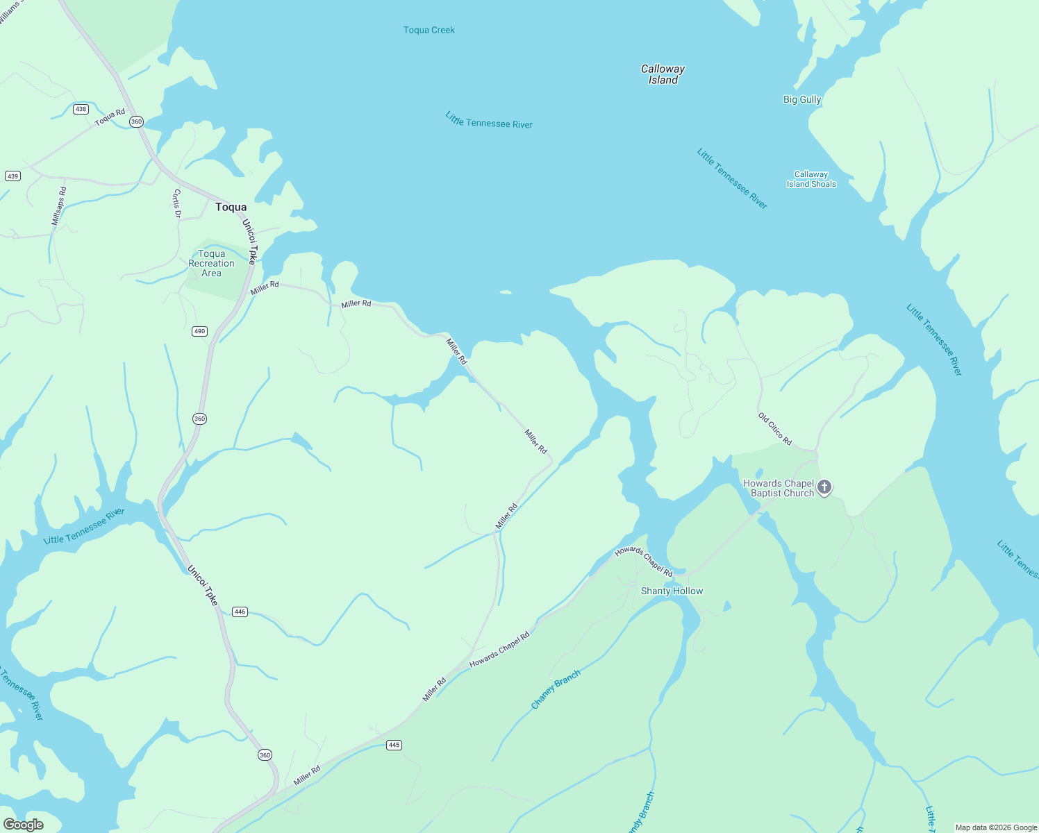 map of restaurants, bars, coffee shops, grocery stores, and more near 333 Miller Road in Vonore