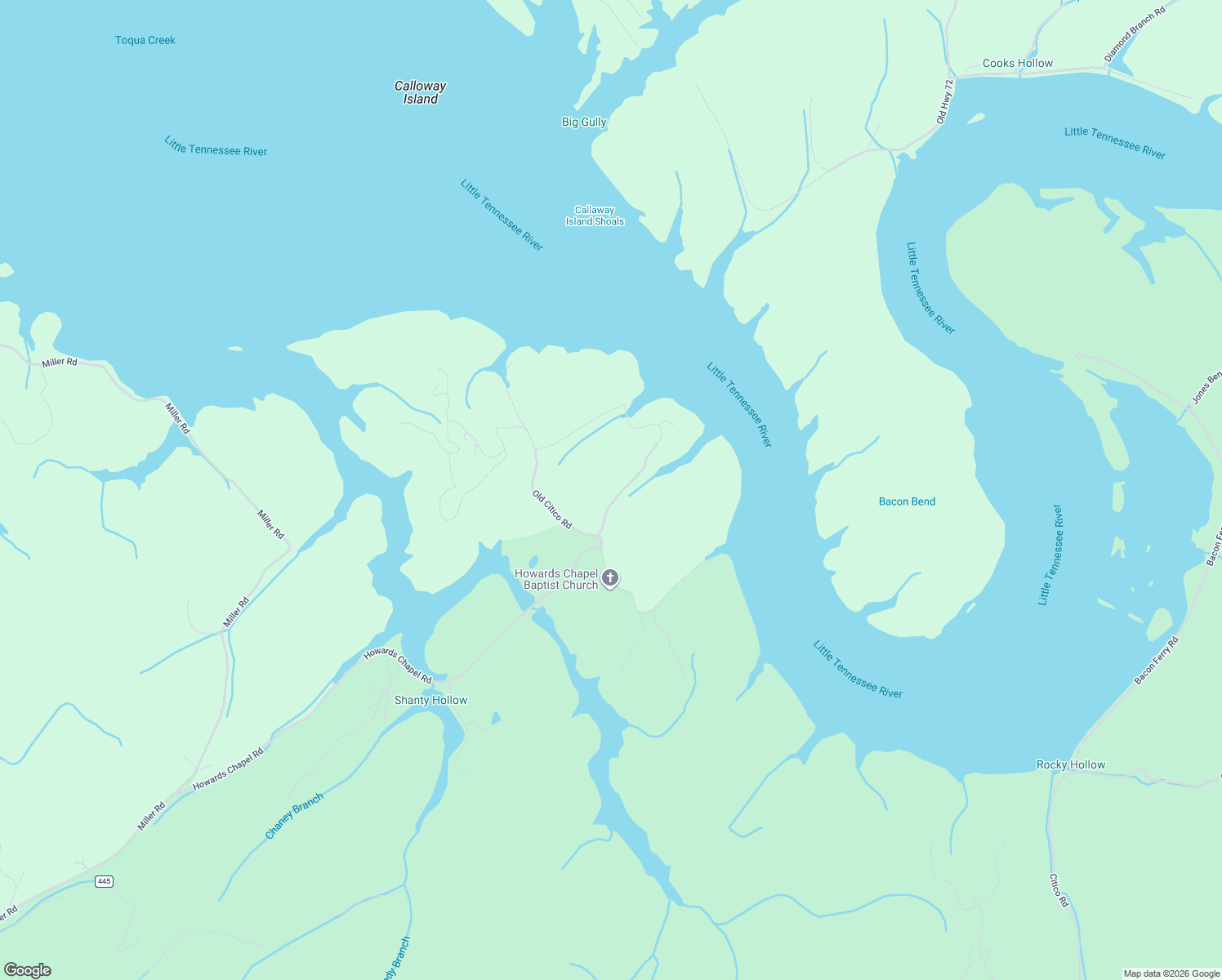 map of restaurants, bars, coffee shops, grocery stores, and more near 261 Old Citico Road in Vonore