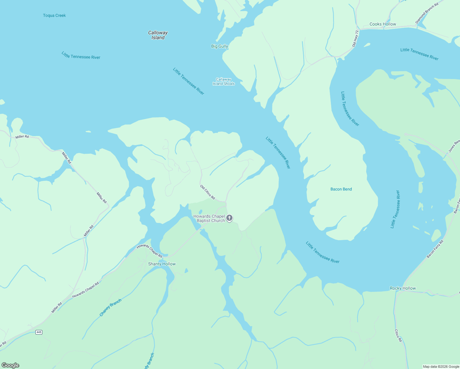 map of restaurants, bars, coffee shops, grocery stores, and more near 261 Old Citico Road in Vonore