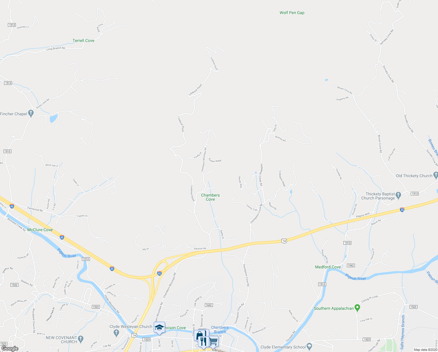 map of restaurants, bars, coffee shops, grocery stores, and more near 100 Fullwood Lane in Clyde