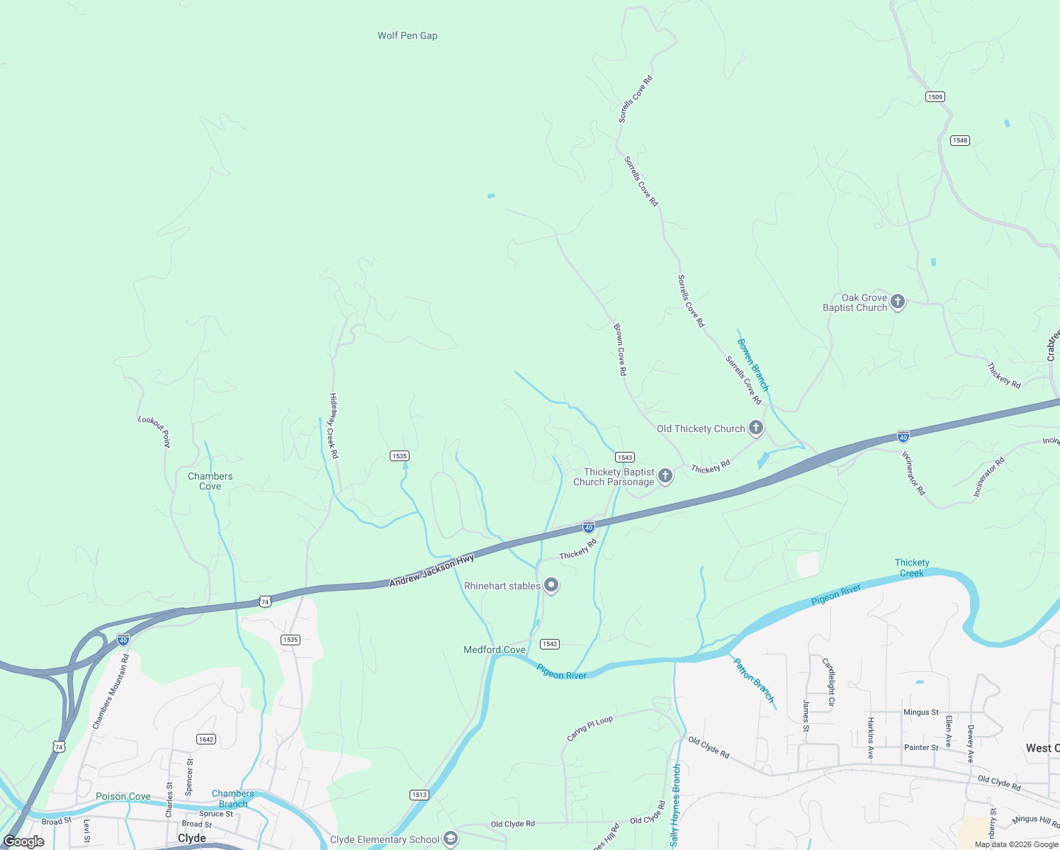 map of restaurants, bars, coffee shops, grocery stores, and more near 556 Thunder Road in Clyde