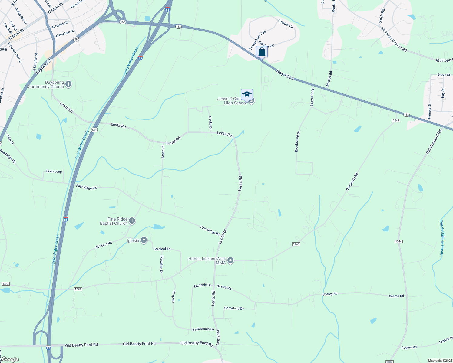 map of restaurants, bars, coffee shops, grocery stores, and more near 2215 Lentz Rd in China Grove