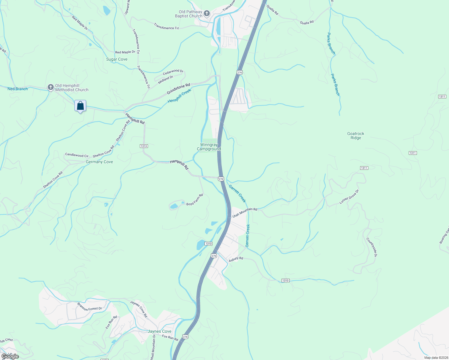 map of restaurants, bars, coffee shops, grocery stores, and more near 2326 Jonathan Creek Road in Waynesville