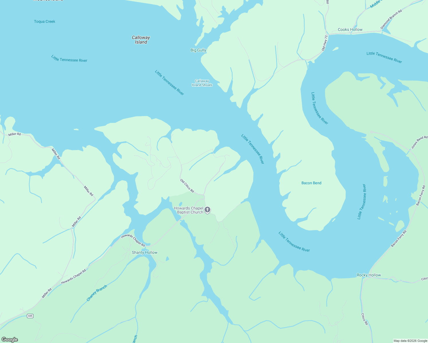 map of restaurants, bars, coffee shops, grocery stores, and more near 261 Old Citico Road in Vonore