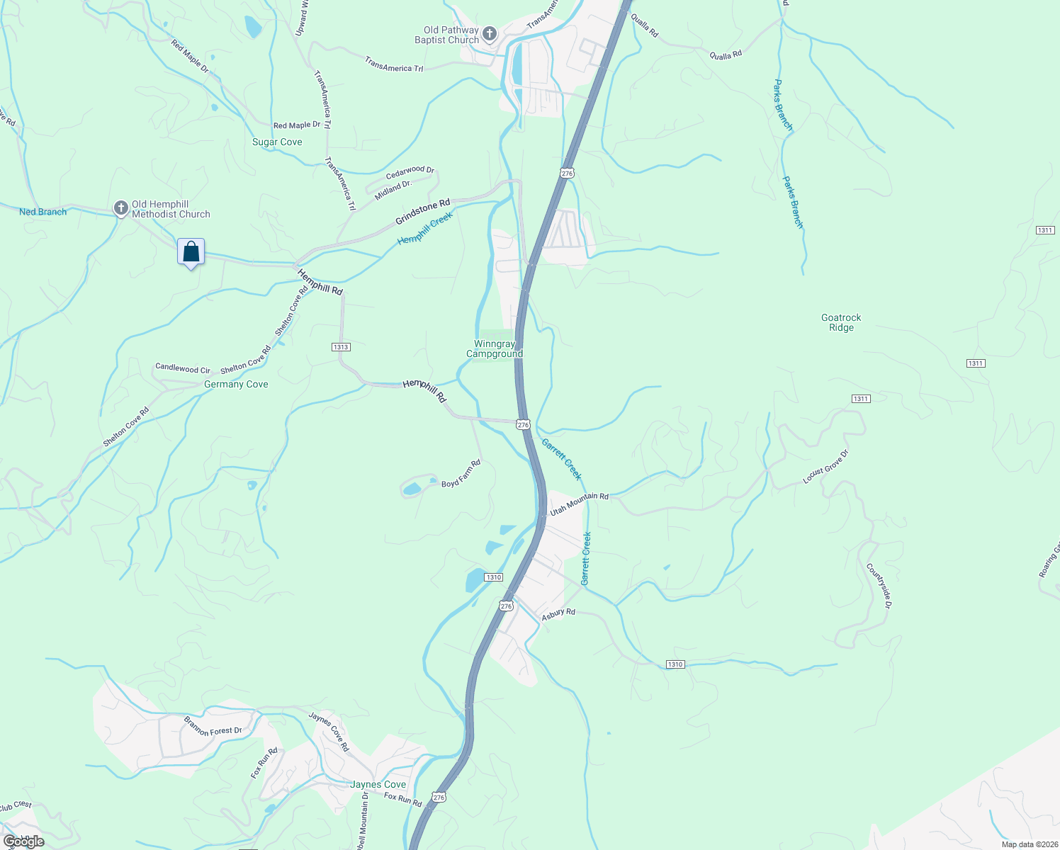 map of restaurants, bars, coffee shops, grocery stores, and more near 2326 Jonathan Creek Road in Waynesville