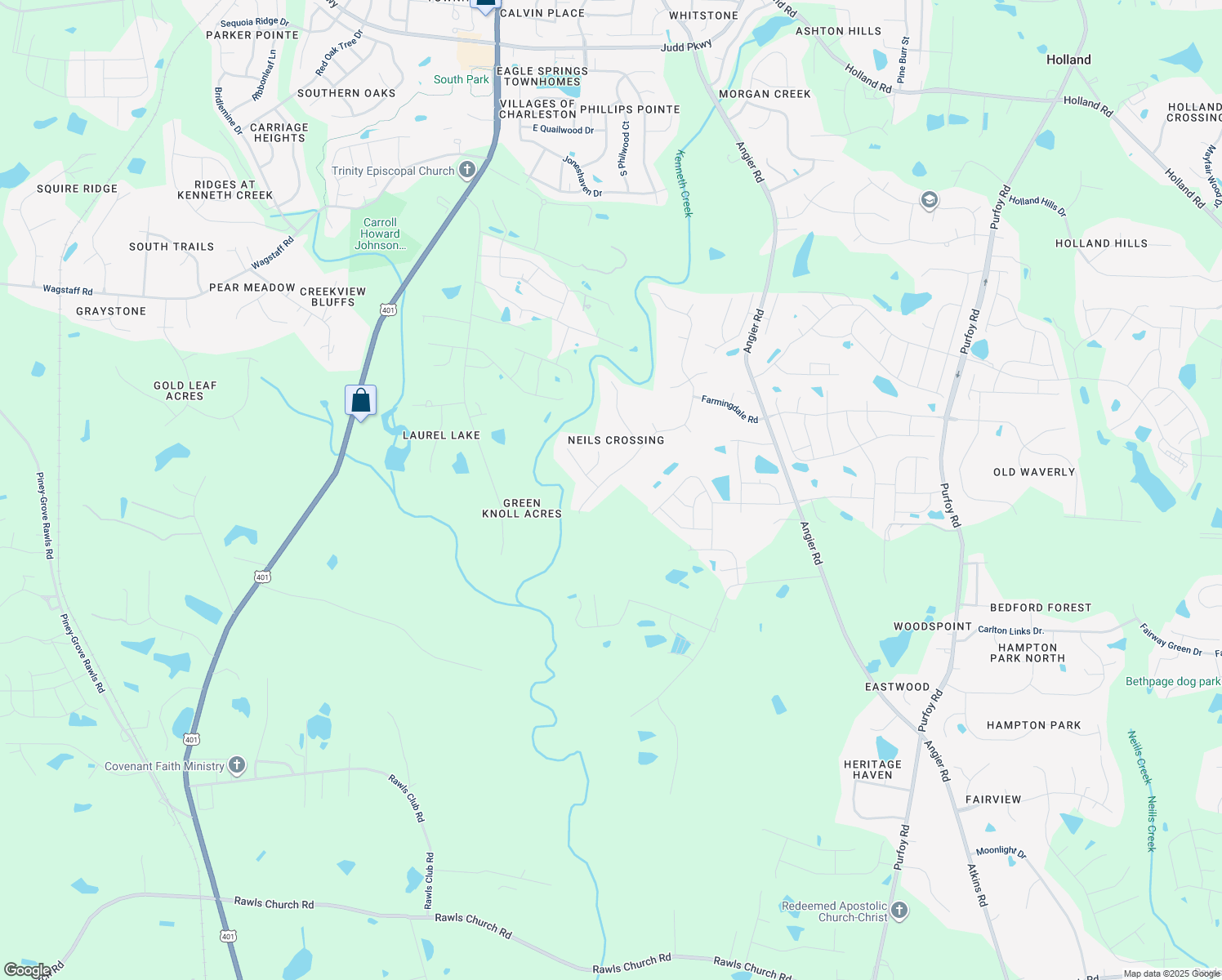 map of restaurants, bars, coffee shops, grocery stores, and more near 1433 Andersonwood Drive in Fuquay Varina