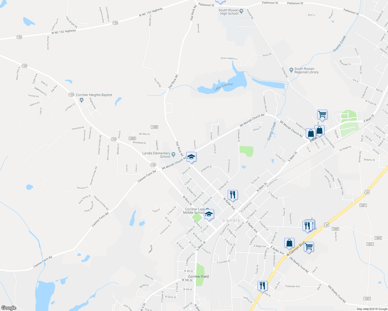 map of restaurants, bars, coffee shops, grocery stores, and more near 1335 Mount Moriah Church Road in China Grove
