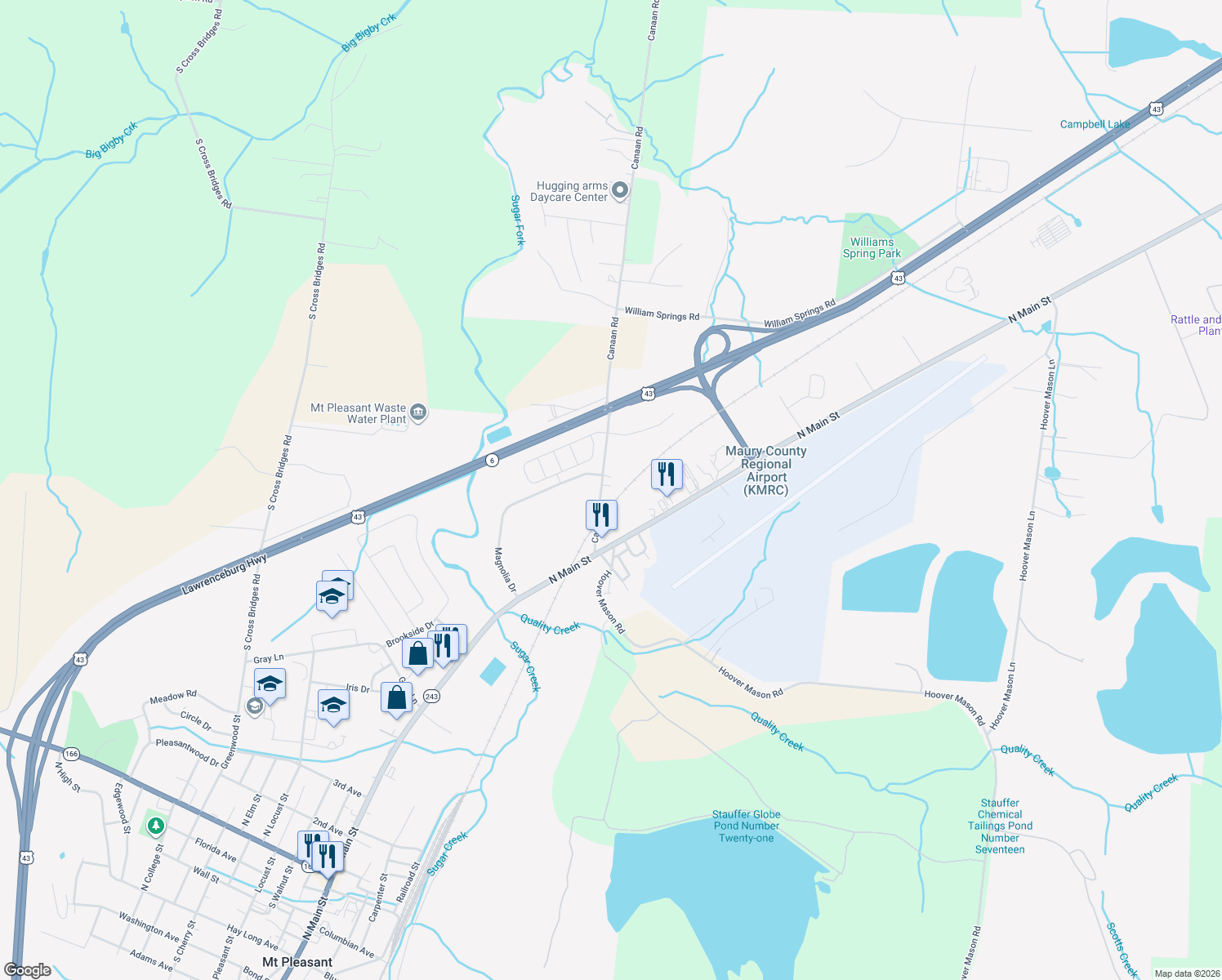 map of restaurants, bars, coffee shops, grocery stores, and more near 204 Canaan Road in Mount Pleasant