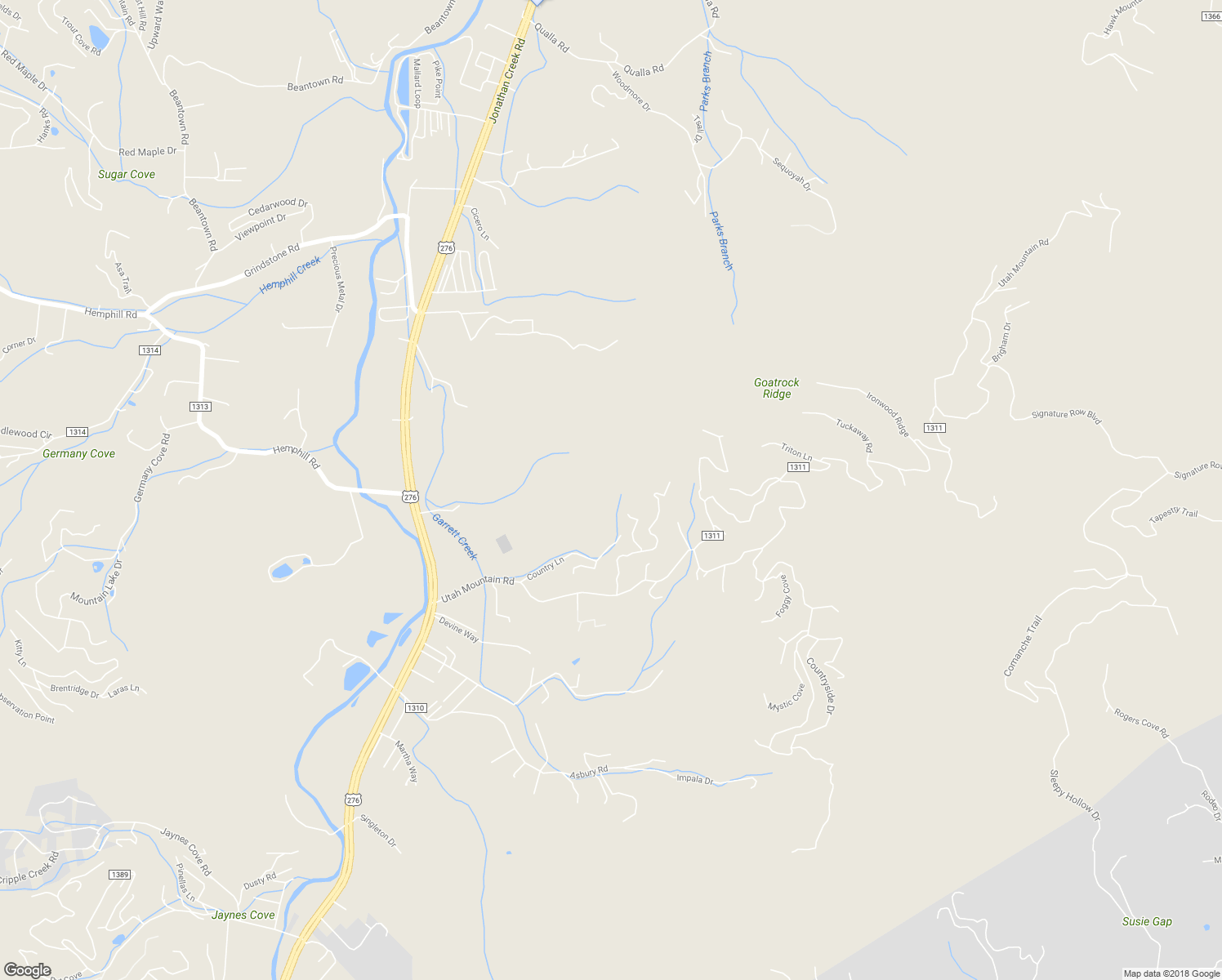 map of restaurants, bars, coffee shops, grocery stores, and more near 305 Erwin Lane in Waynesville