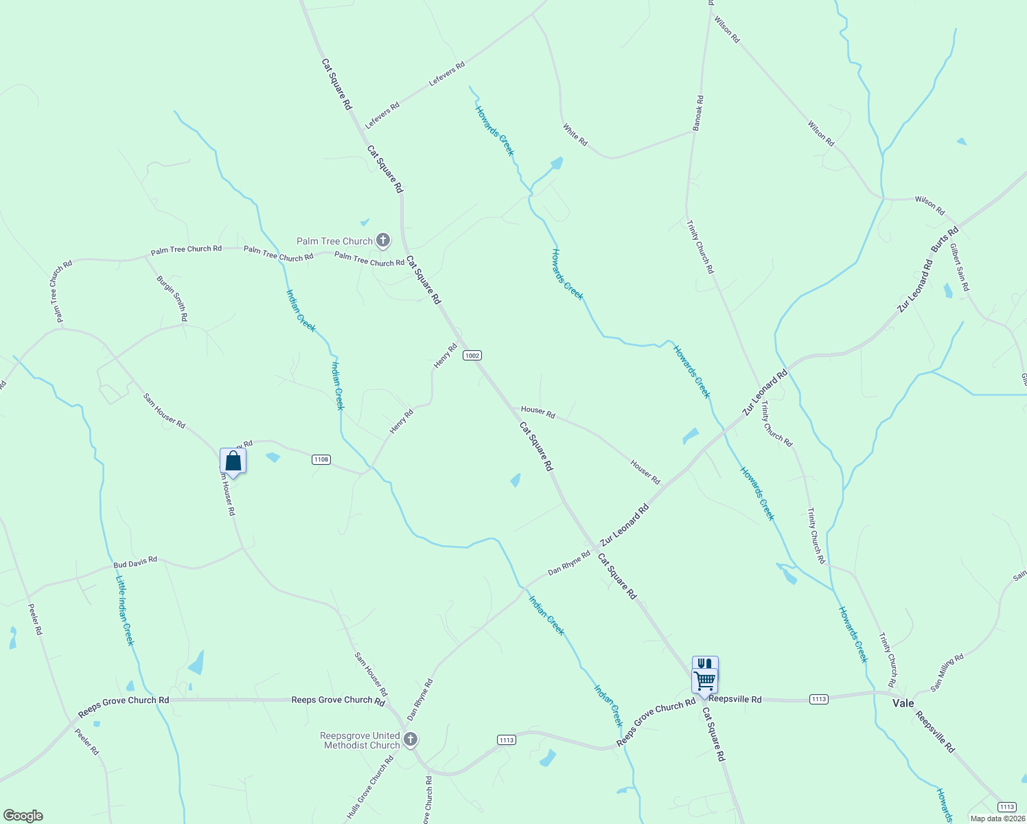 map of restaurants, bars, coffee shops, grocery stores, and more near 2803 Cat Square Road in Lincoln County