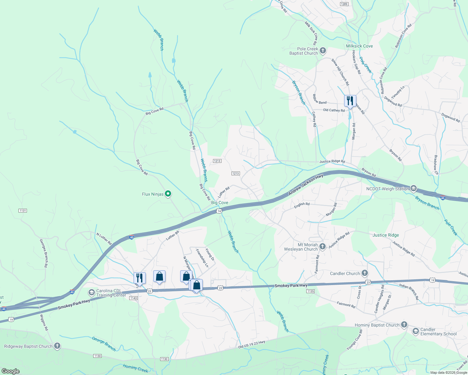 map of restaurants, bars, coffee shops, grocery stores, and more near 17 Owlwood Drive in Candler