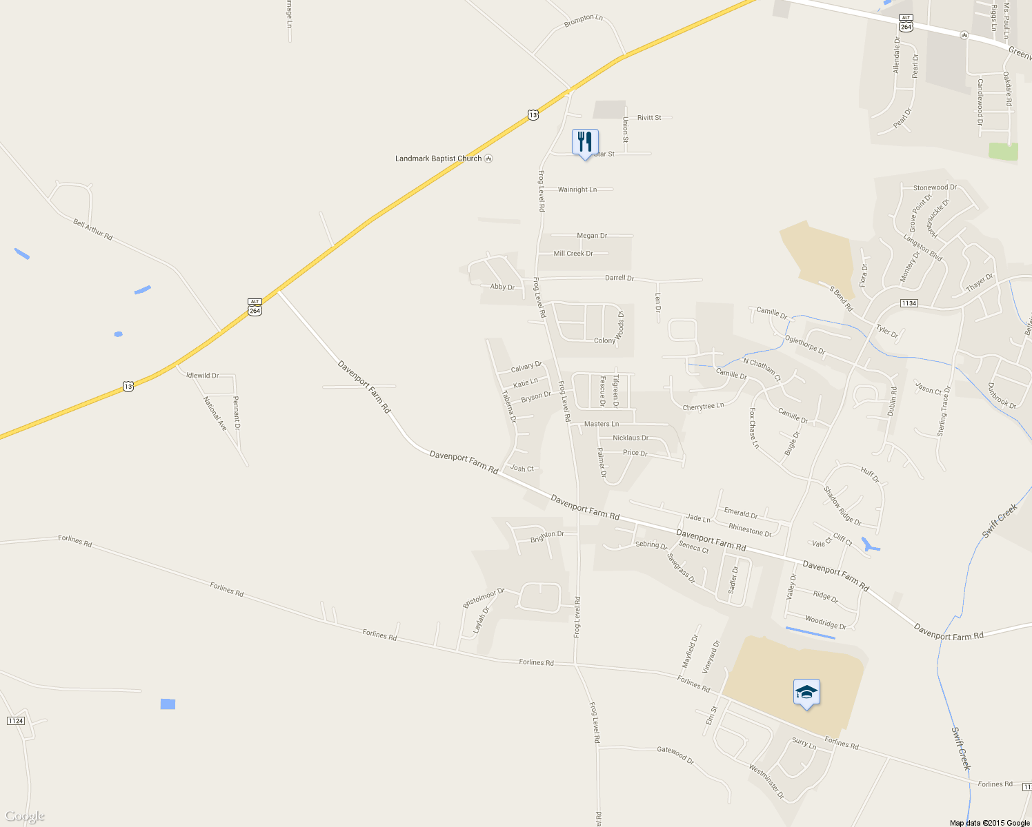 map of restaurants, bars, coffee shops, grocery stores, and more near 1120 Bert Court in Greenville